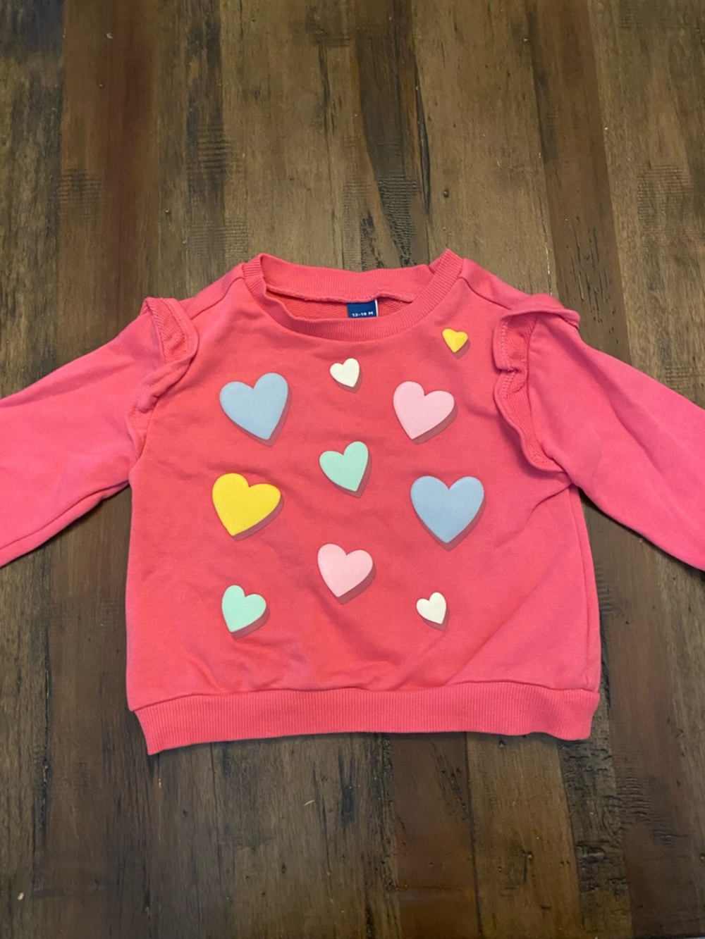 Old Navy Coral Girls' Heart Appliqué Pullover Sweatshirt